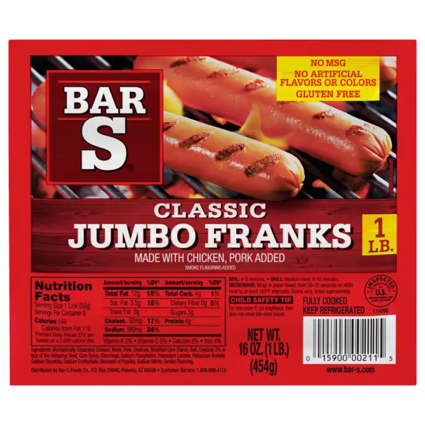 Front image of Bar S Classic Jumbo Franks 1lb