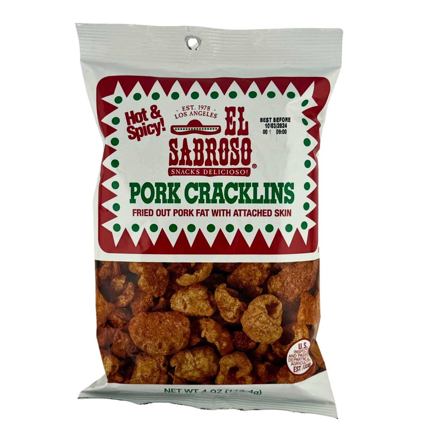 El Sabroso Hot & Spicy Pork Cracklins 113.4g