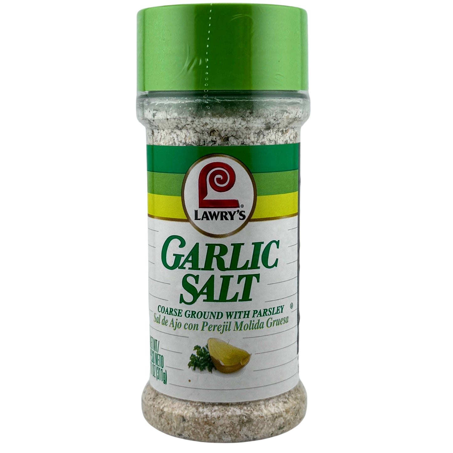 Front image of Lawry’s Garlic Salt Coarse Ground whit Parsley | Sal De Ajo Con Perejil Molido 11oz