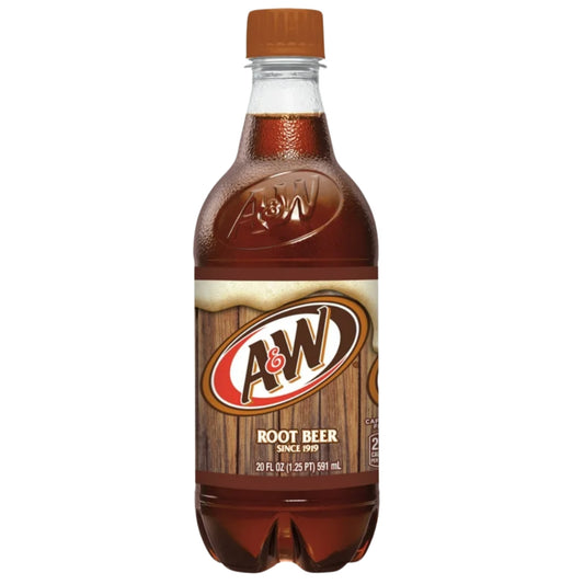 Front image of A&W Root Beer Soda 20oz