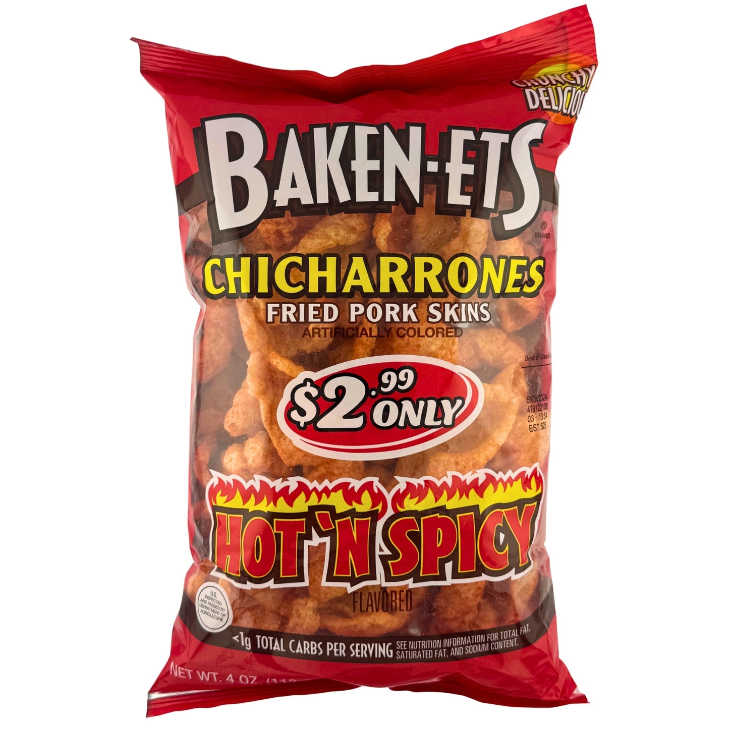 Front image of Baken-Ets Chicharrones Hot & Spicy 4oz