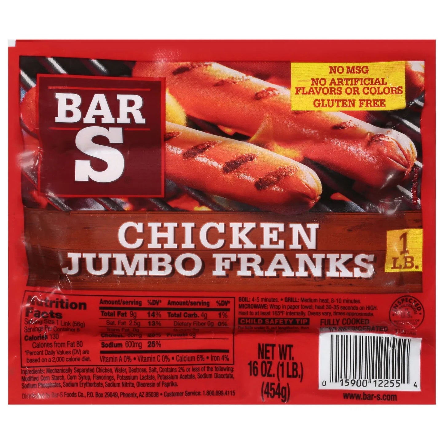 Front image of Bar S Chicken Jumbo Franks 1lb