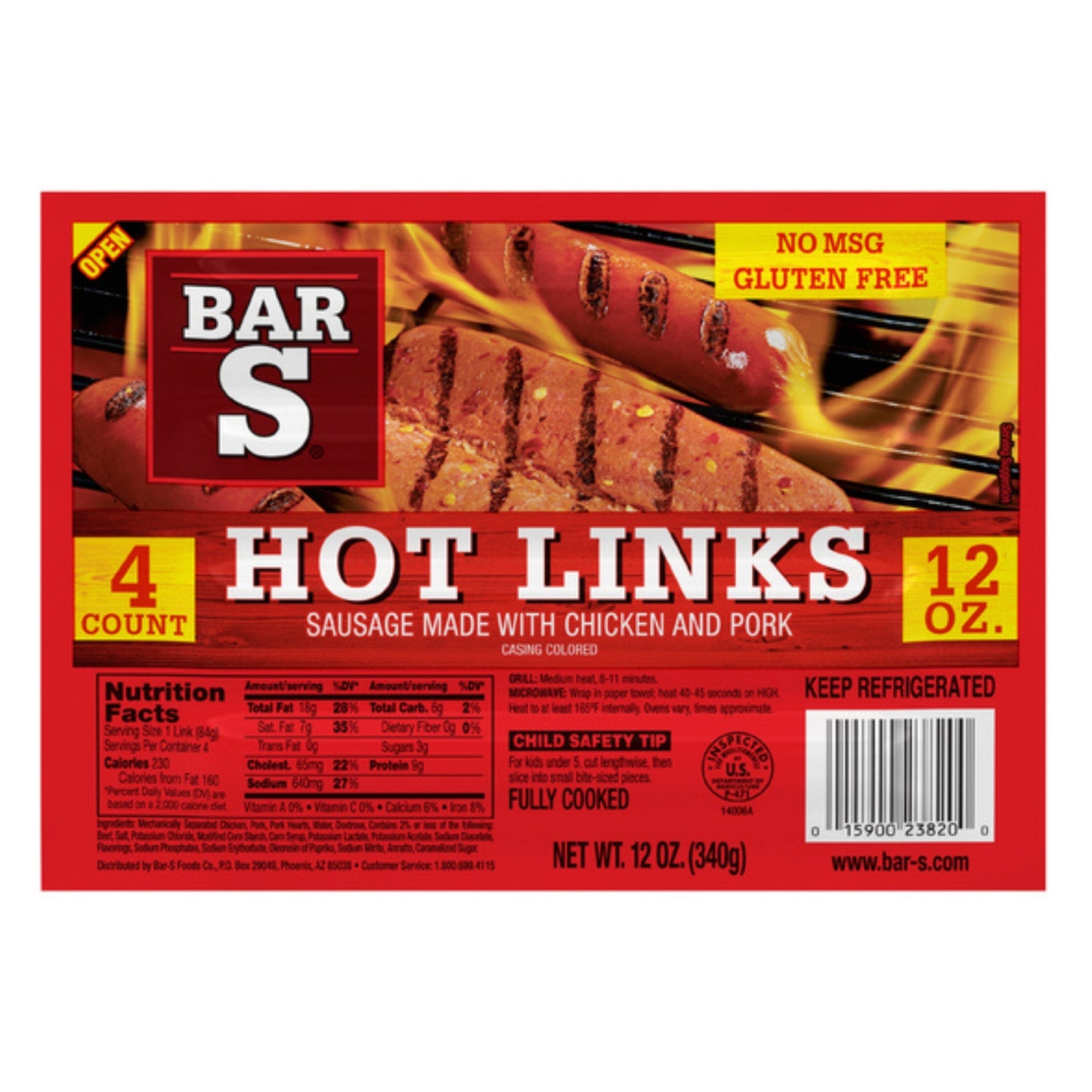 Front image of Bar S Hot Link 4ct 12oz