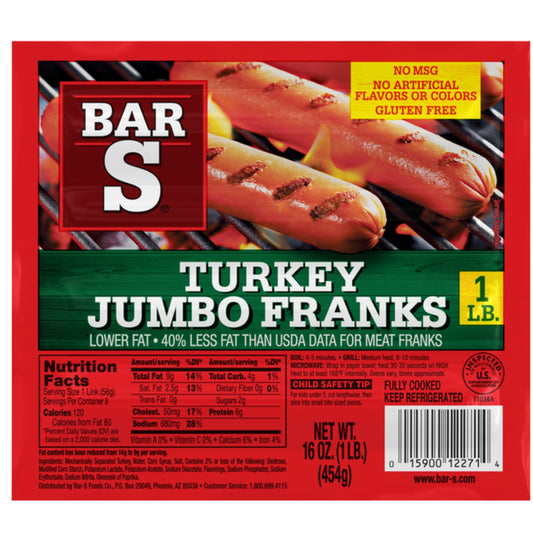 Front image of Bar S Turkey Jumbo Franks 1lb
