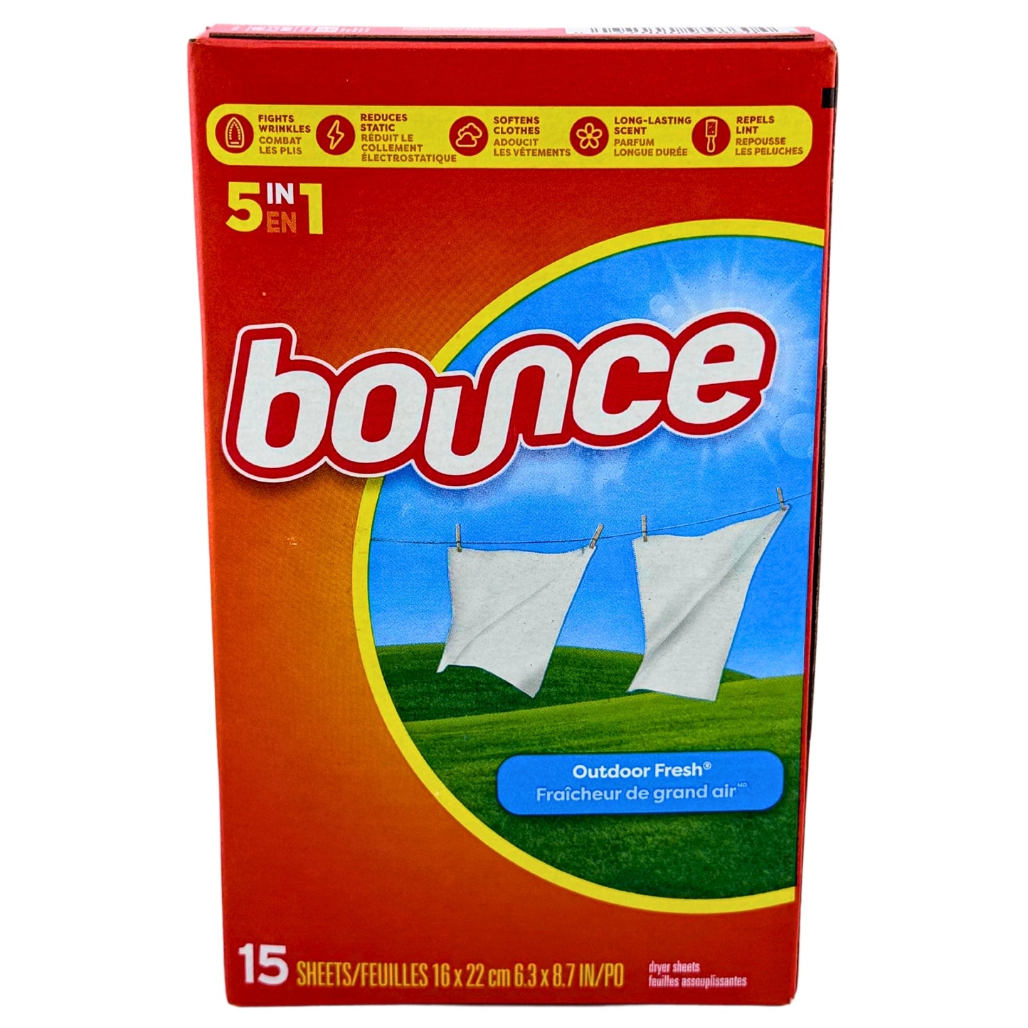 Front image of Bounce Outdoor Fresh Fabric Softener Dryer Sheets 15Ct