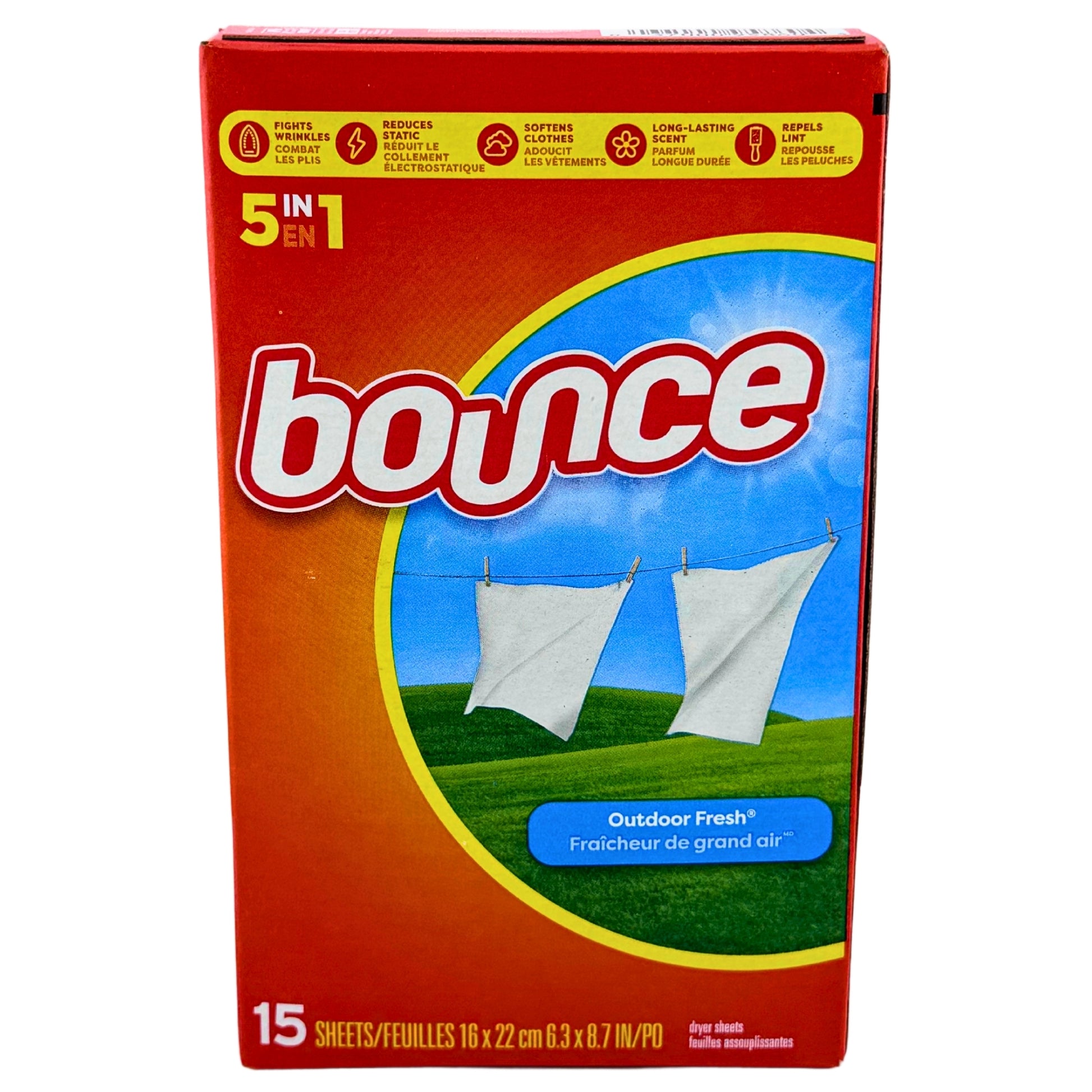 Front image of Bounce Outdoor Fresh Fabric Softener Dryer Sheets 15Ct