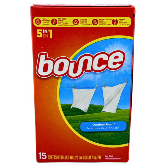 Front image of Bounce Outdoor Fresh Fabric Softener Dryer Sheets 15Ct