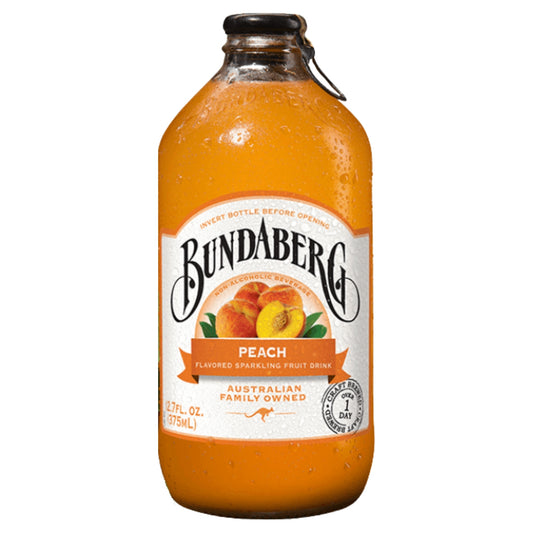 Front image of Bundaberg Peach Sparkling Fruit Drink 12.7oz