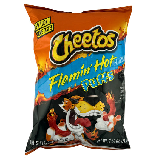 Front image of Cheetos Flamin Hot Puffs 74.4g