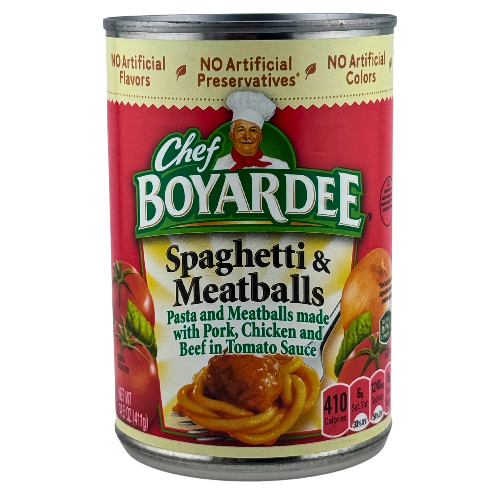 Front Image of Chef Boyardee Spaghetti & Meatballs In Tomato Sauce 14.5oz