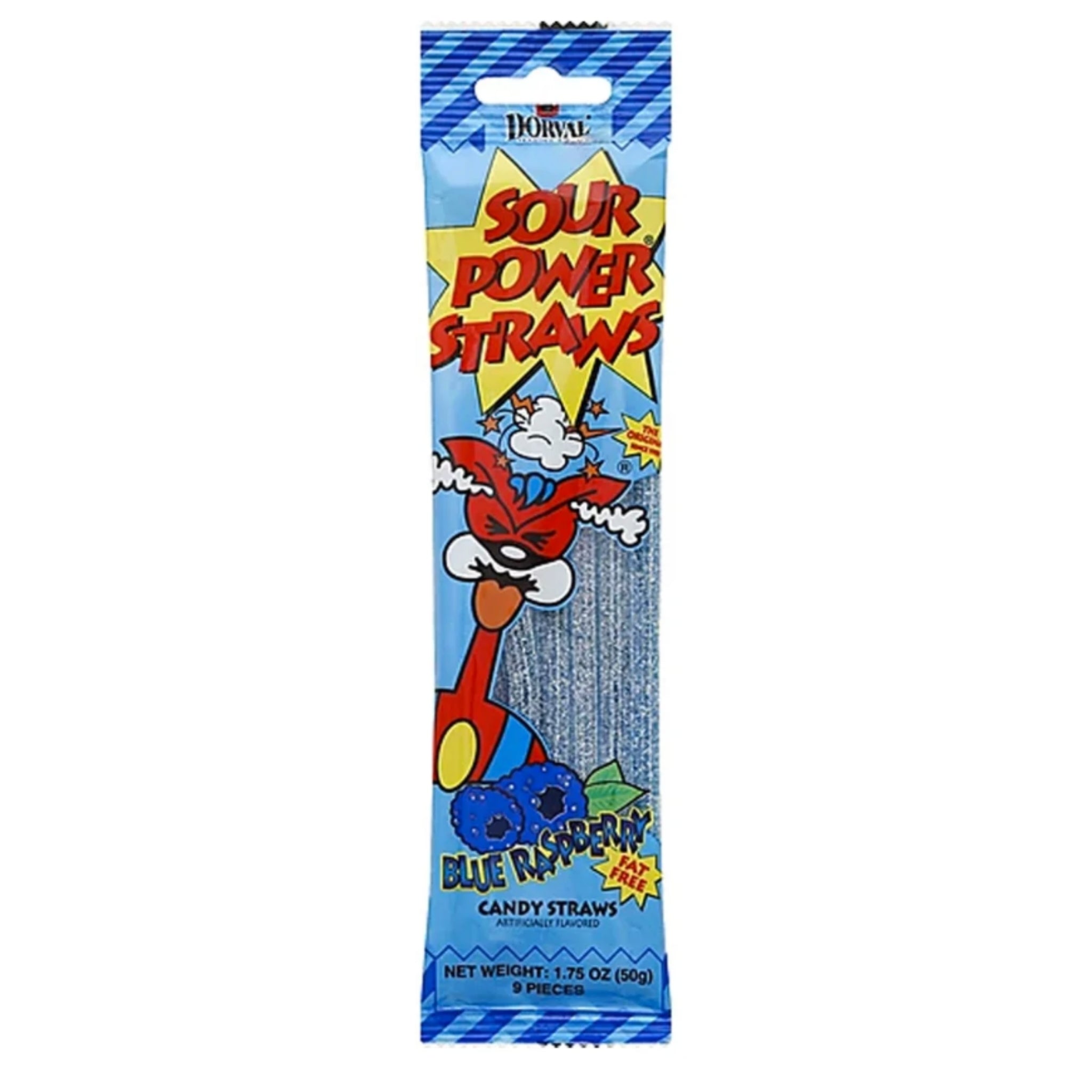 Front image of Dorval Sour Power Straws Blue Raspberry 1.75oz