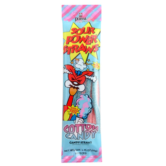 Front image of Dorval Sour Power Straws Cotton Candy 1.75oz