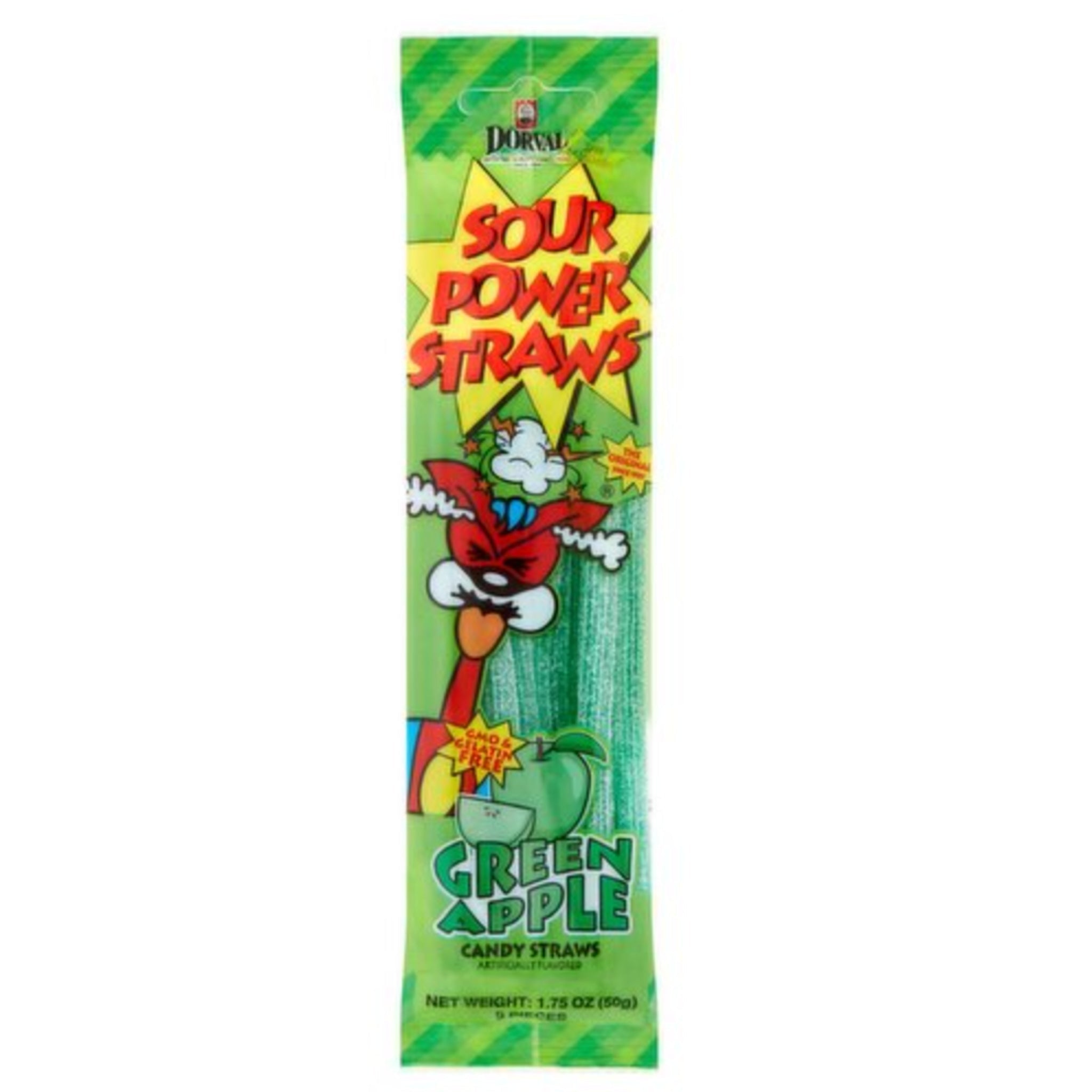 Front image of Dorval Sour Power Straws Green Apple 1.75oz