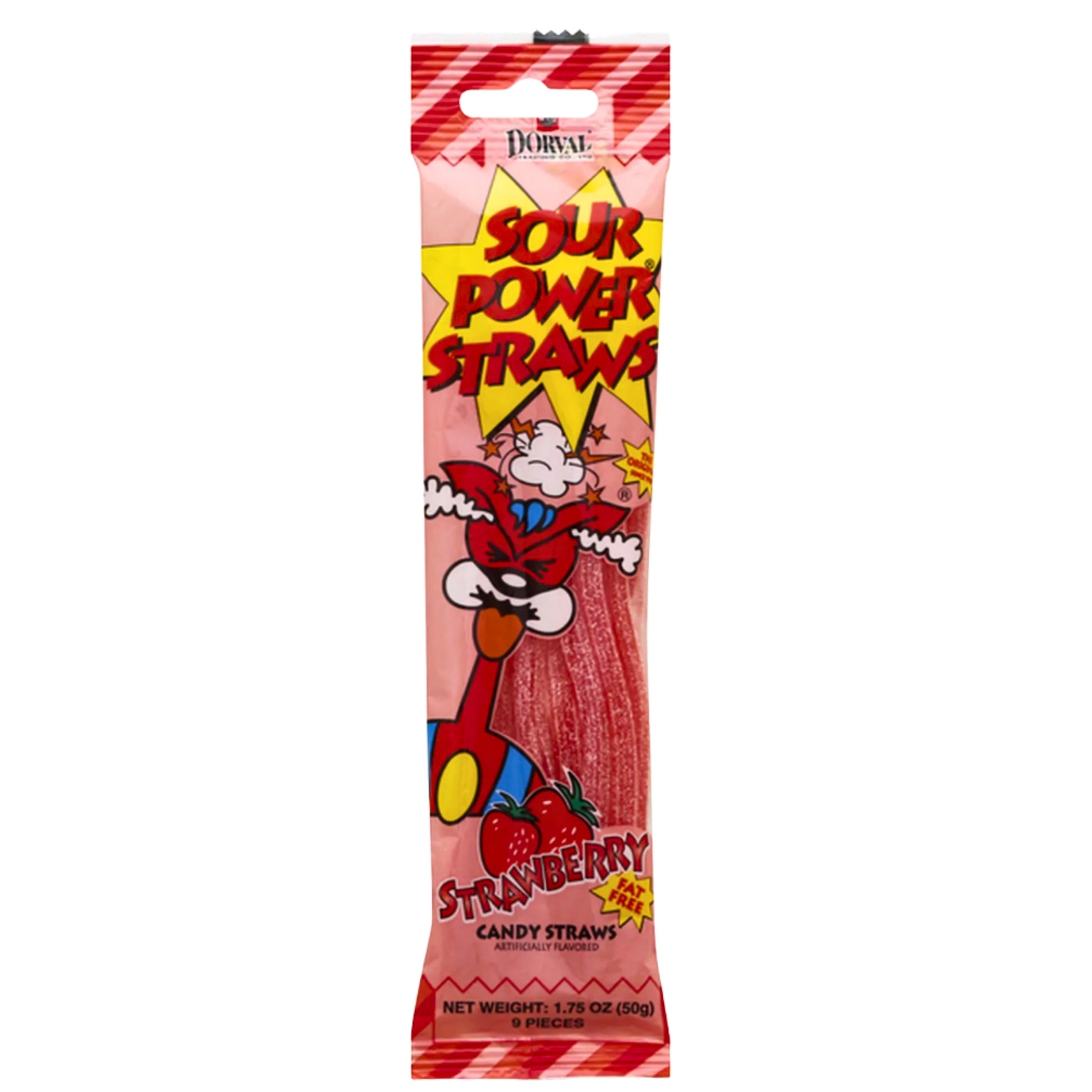 Front image of Dorval Sour Power Straws Strawberry 1.75oz