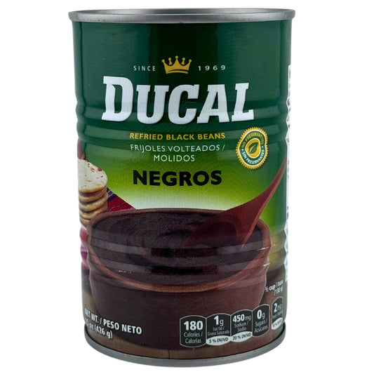 Front image of Ducal Refried Black Beans | Frijoles Volteados Molidos Negros 15oz