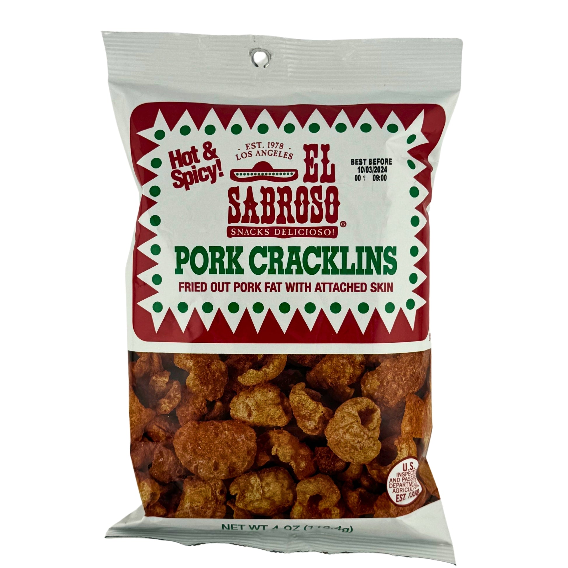El Sabroso Hot & Spicy Pork Cracklins 113.4g