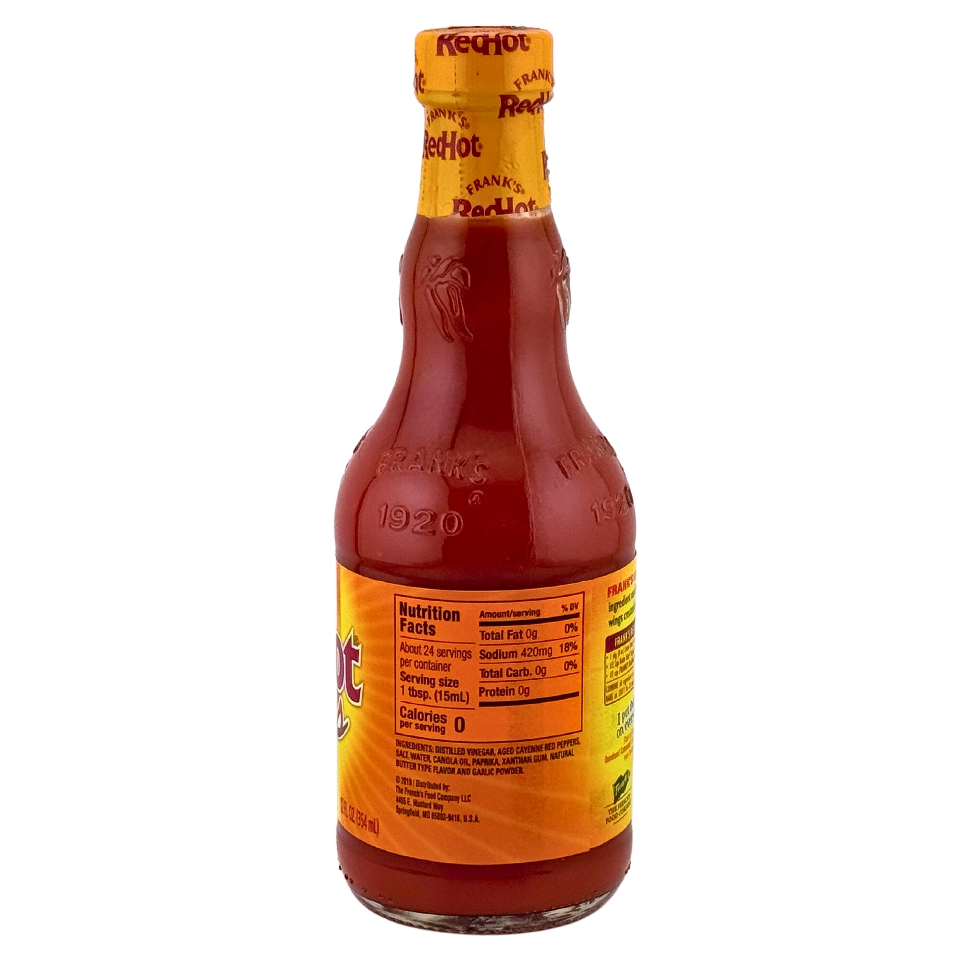 Back of Frank's Buffalo Sauce 12oz