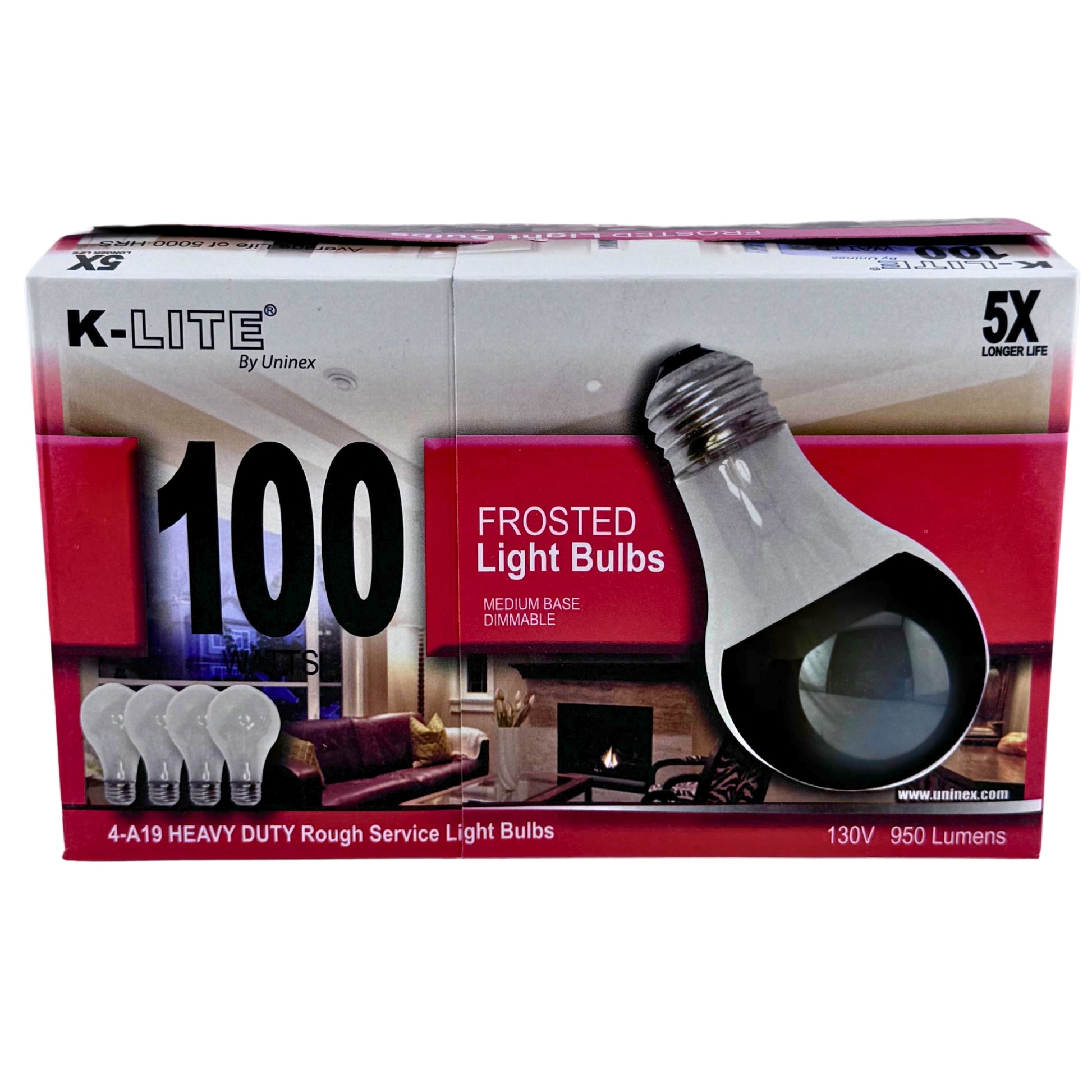 Front image of K-Lite 100W Frosted Light Bulbs 4-Pack