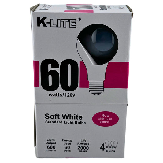 Front image of K-Lite 60W Soft White Light Bulbs 4-Pack