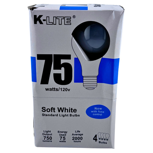 Front image of K-Lite 75W Soft White Light Bulbs 4-Pack