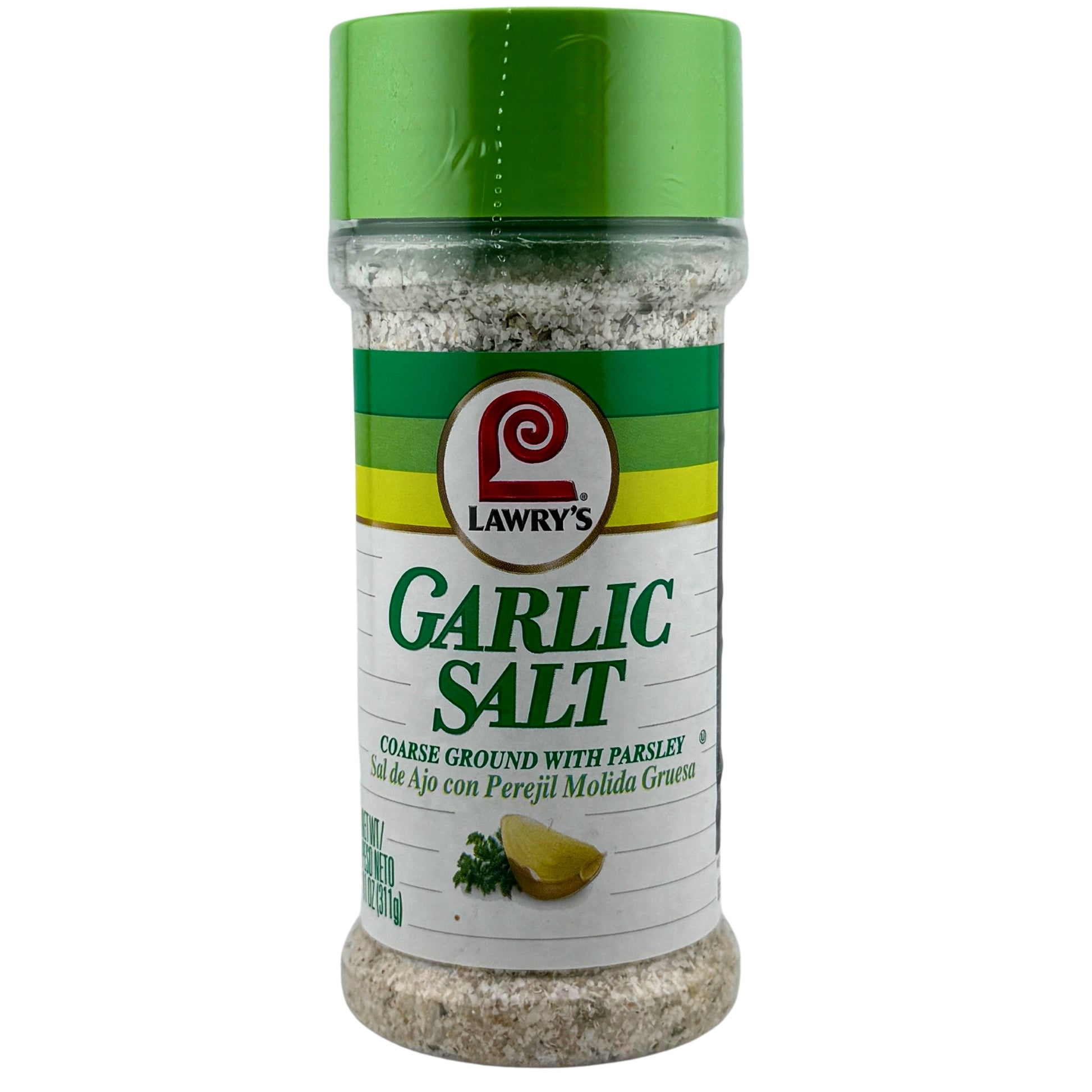 Front image of Lawry’s Garlic Salt Coarse Ground whit Parsley | Sal De Ajo Con Perejil Molido 11oz