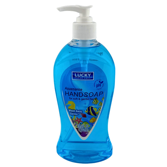 Front image of Lucky Super Soft Antibacterial Hand Soap Aquamarine 13.5oz