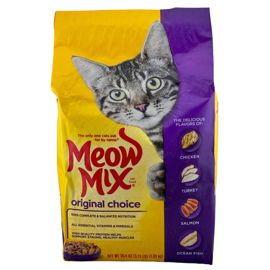 Front image of  Meow Mix Original Choice with Chicken, Turkey & Salmon Dry Cat Food (3.15 lb)