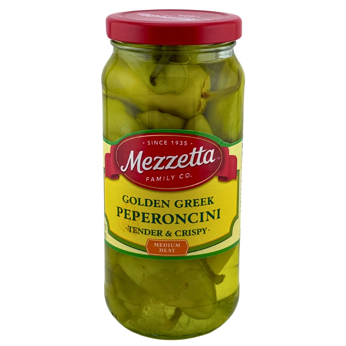 Front image of Mezzetta Medium Heat Golden Greek Peperoncini 16oz
