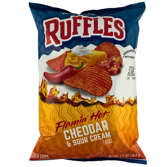 Front image of Ruffles Flamin Hot Cheddar & Sour Cream 70.8g