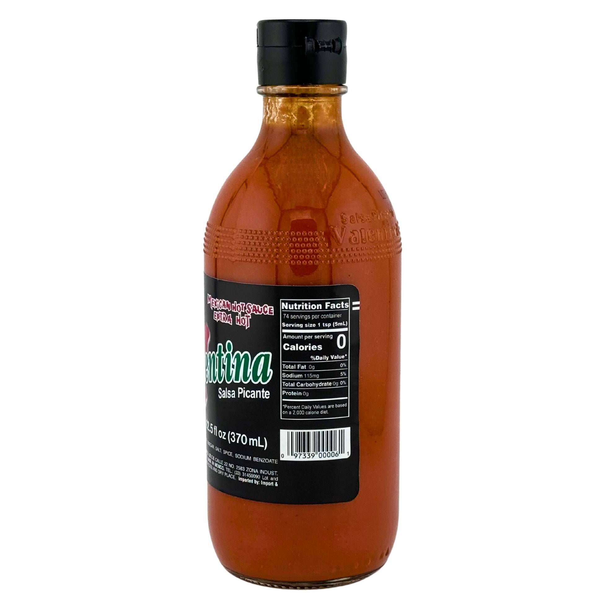 Back of Valentina Salsa Picante Extra Hot 12.5oz